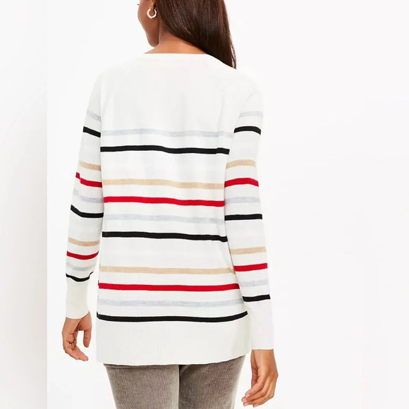 Loft Striped V-Neck Tunic Sweater Sz Large - Picture 2 of 9